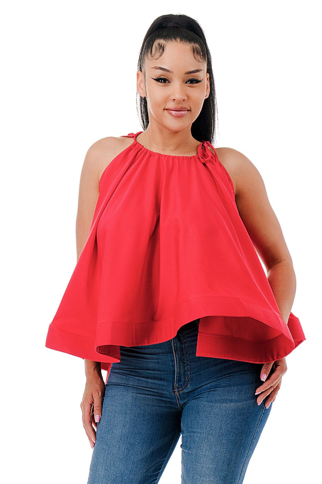 Halter Aline Flare Top (Red)