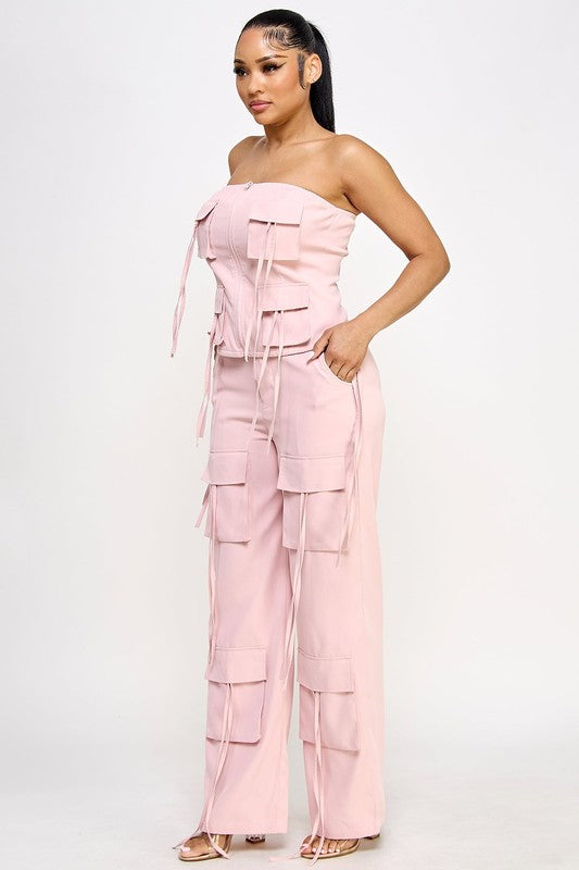 Hanna strings 2Pc Pants Set (Lt Pink)