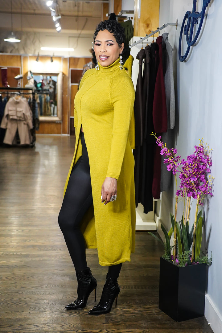 Split it Open Turtleneck Long Top (Mustard)