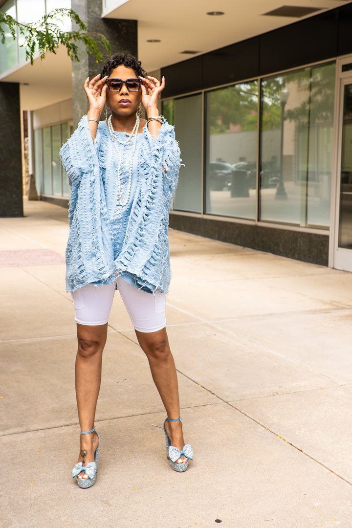 All Ripped Up Asymmetrical Oversized Top ( Denim)