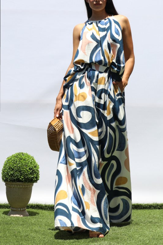 Blue Swirls 2pc Wide Leg Pants Set
