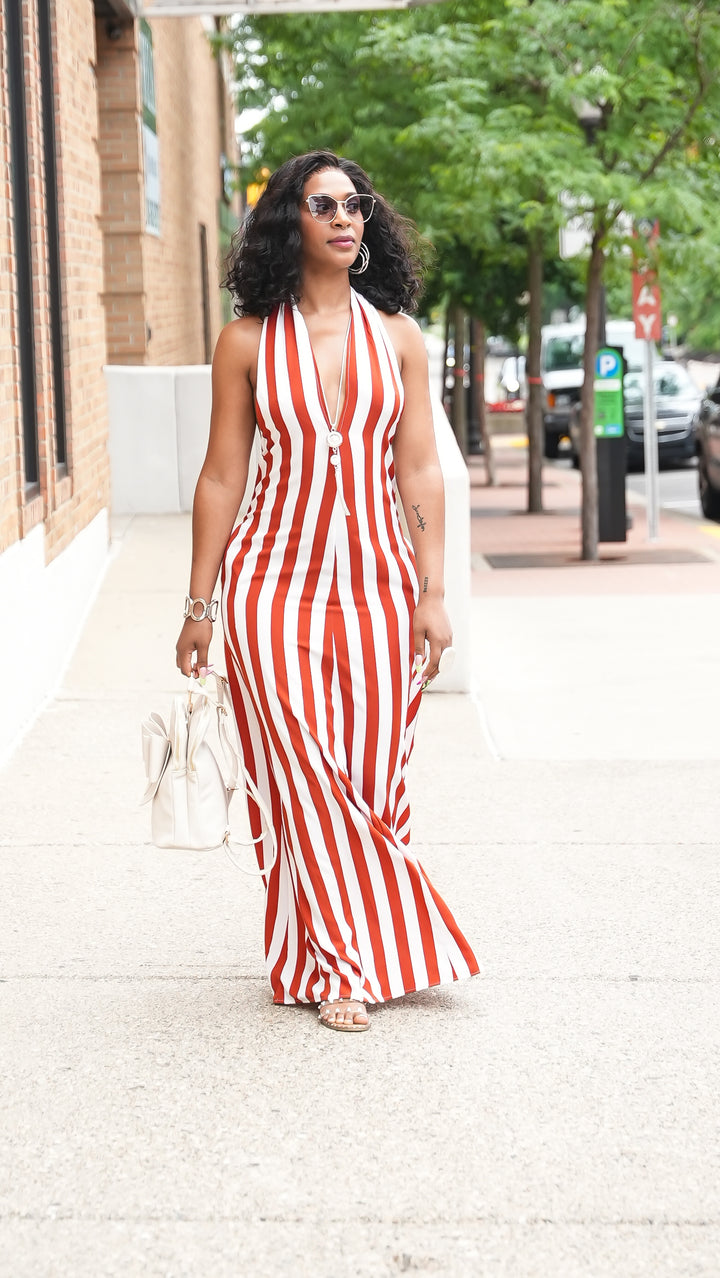 Coastal Cabana Stripe Maxi Dress (Red)