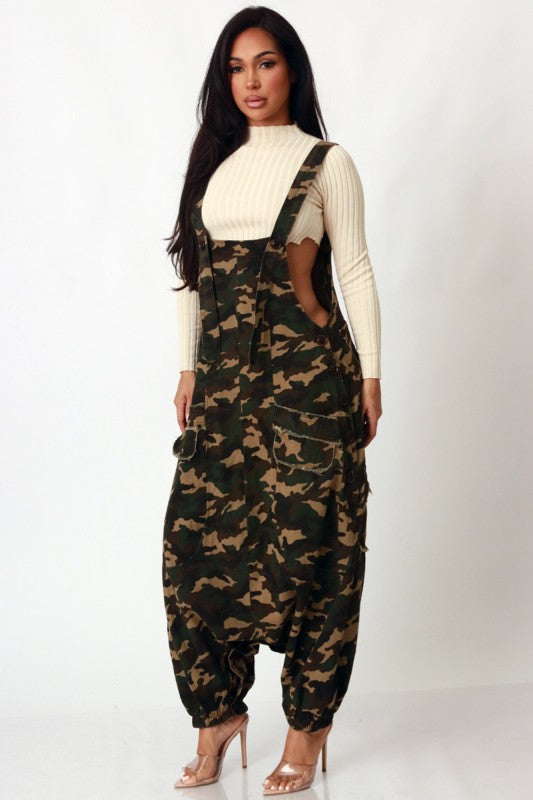 Camo Overall Harem Cargo Jumpsuit