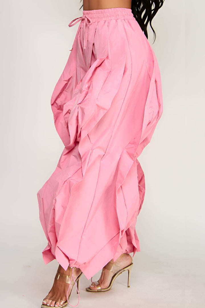 Wide Leg dramatic Drawstring Joggers (Pink)