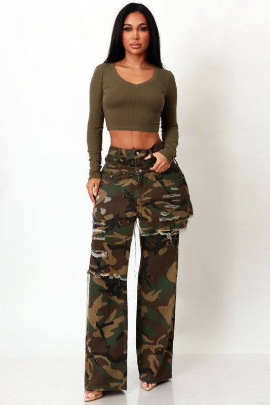 Gigi Double it Up Camo Distressed Jeans
