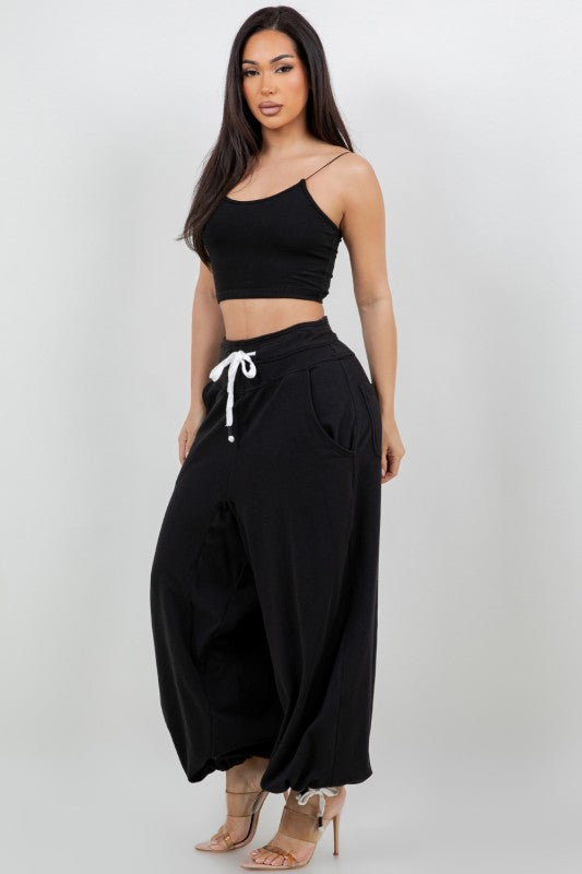 High Waisted Lounge Drawstring Jogger (Black)