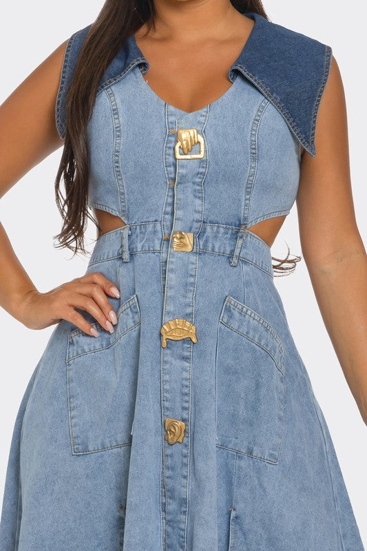 Minnie Dual Denim Sleeveless Dress