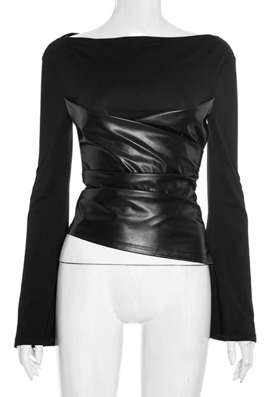 Jamie Faux Leather Sheer Top