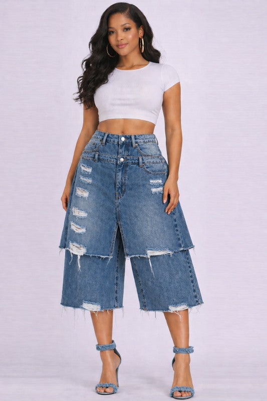 Rebel Distressed Wide Leg Jorts (Medium)