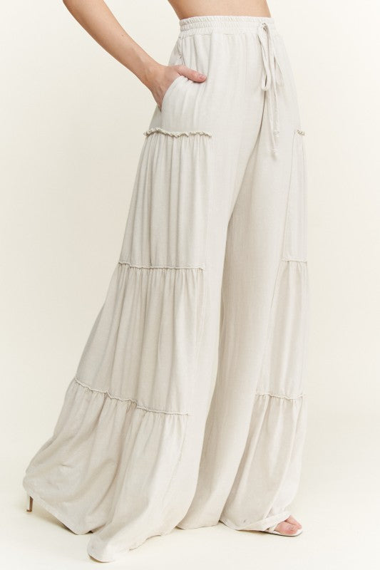 Mineral Washed Tiered Wide Leg Pants