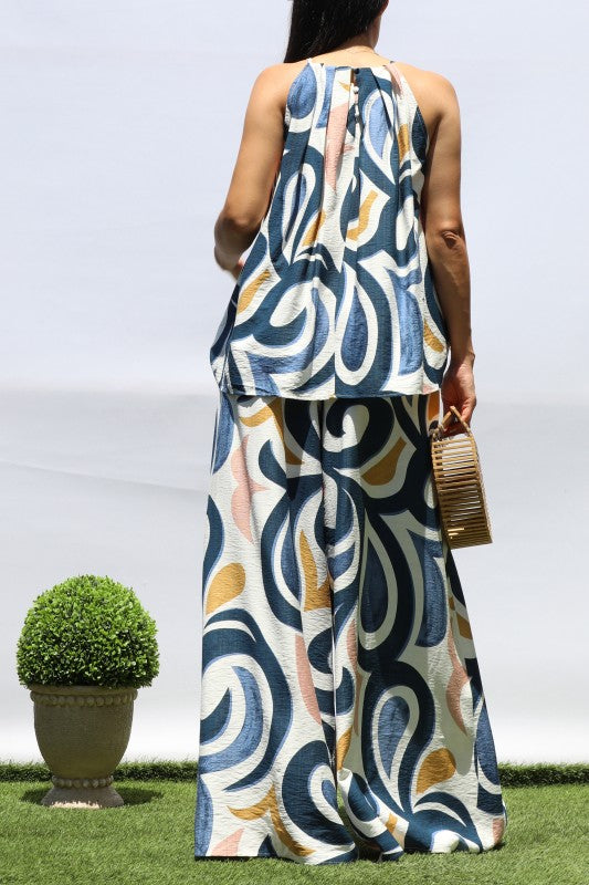 Blue Swirls 2pc Wide Leg Pants Set