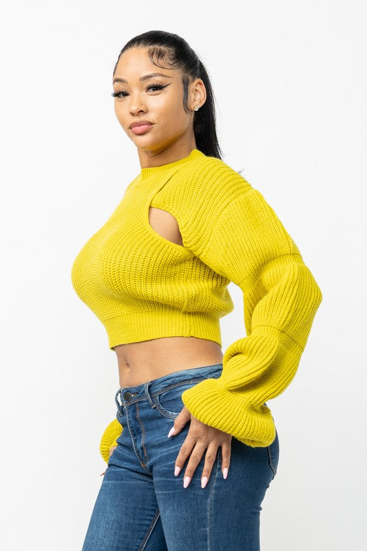 Side Slit Knit Crop Sweater (Mustard & Mocha)