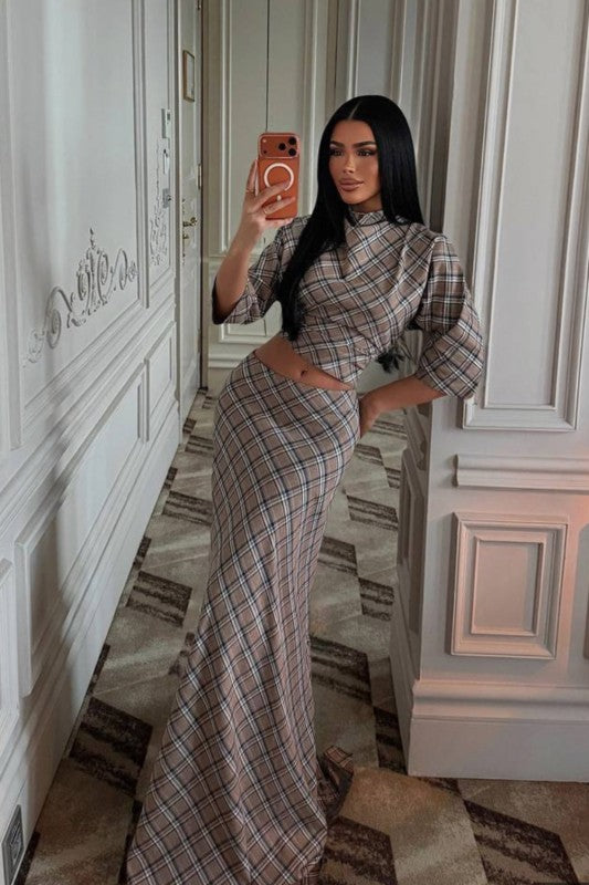 London Muse Plaid Maxi Skirt Set