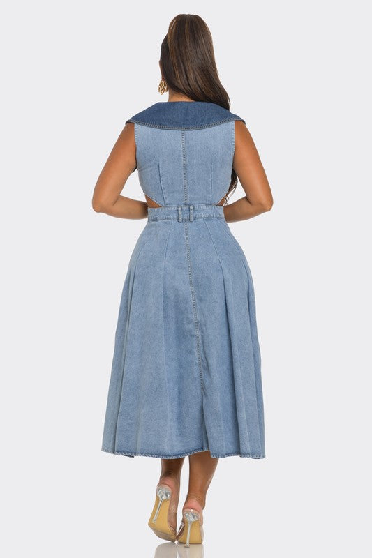 Minnie Dual Denim Sleeveless Dress