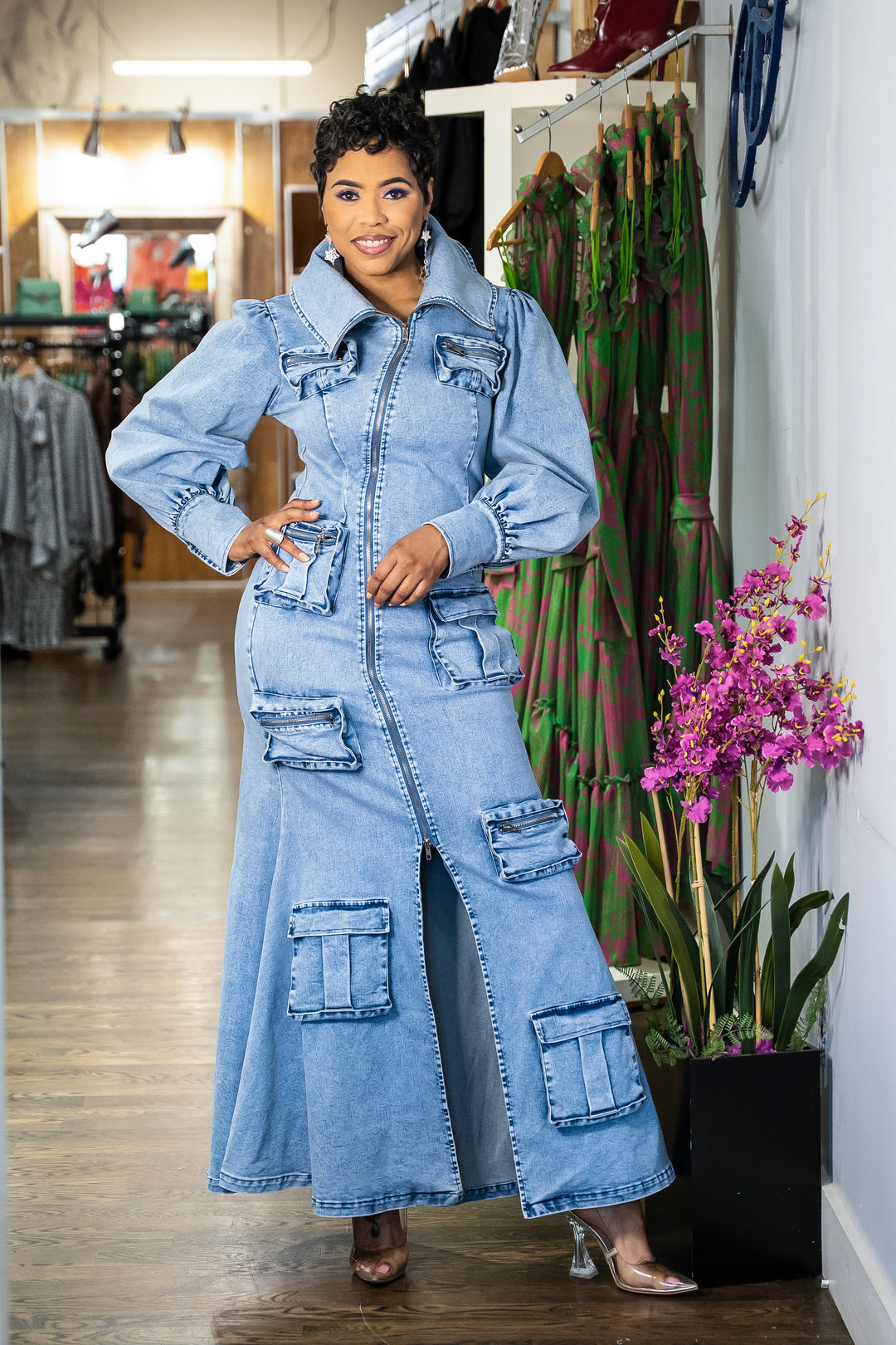 Giving you the Blues Denim Zipper Pocket Dress