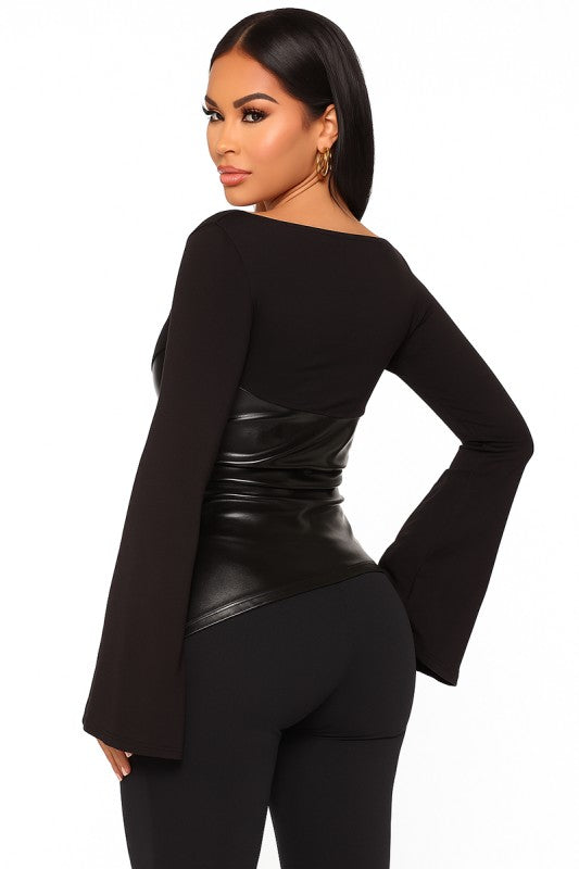 Jamie Faux Leather Sheer Top