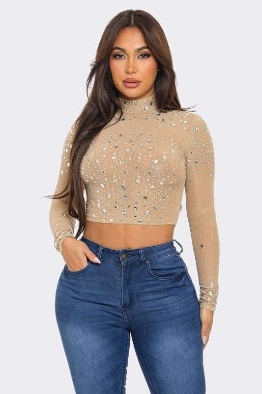 Bejeweled Crop Nude Top