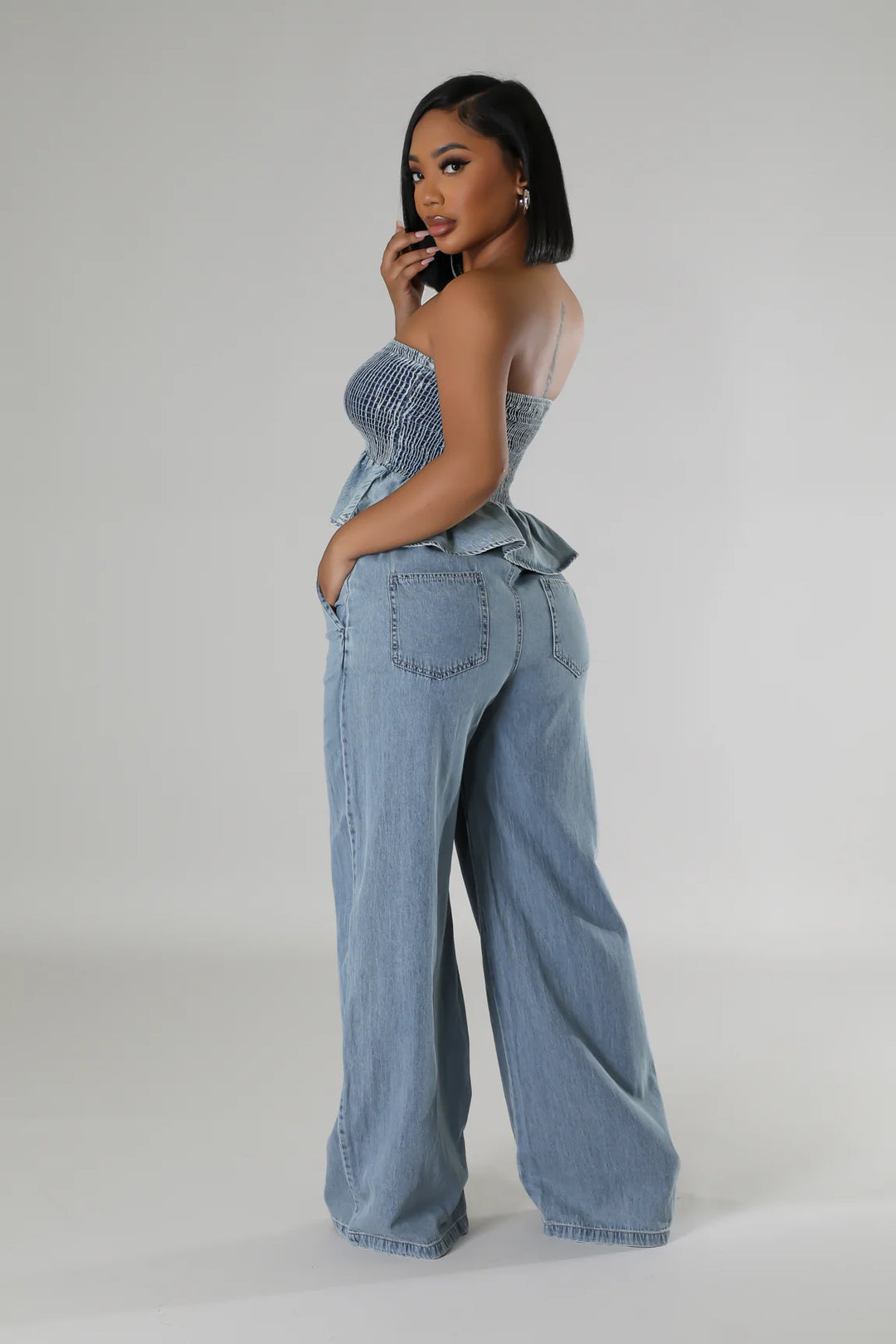 Cool Girl Denim Stretch Top 2pc Set - Plus Size