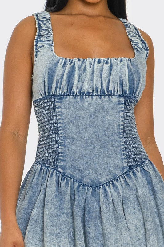 BUBBLE BELLE DENIM MINI DRESS