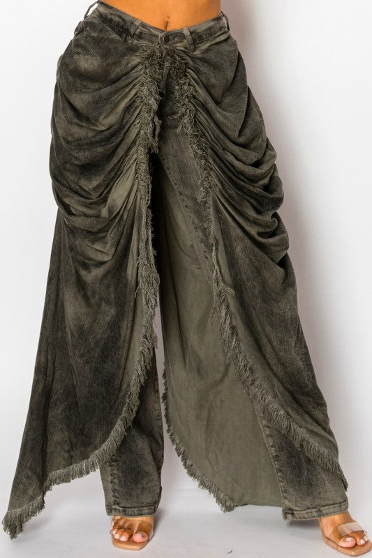 Draped Over Fringe Jeans (Olive)