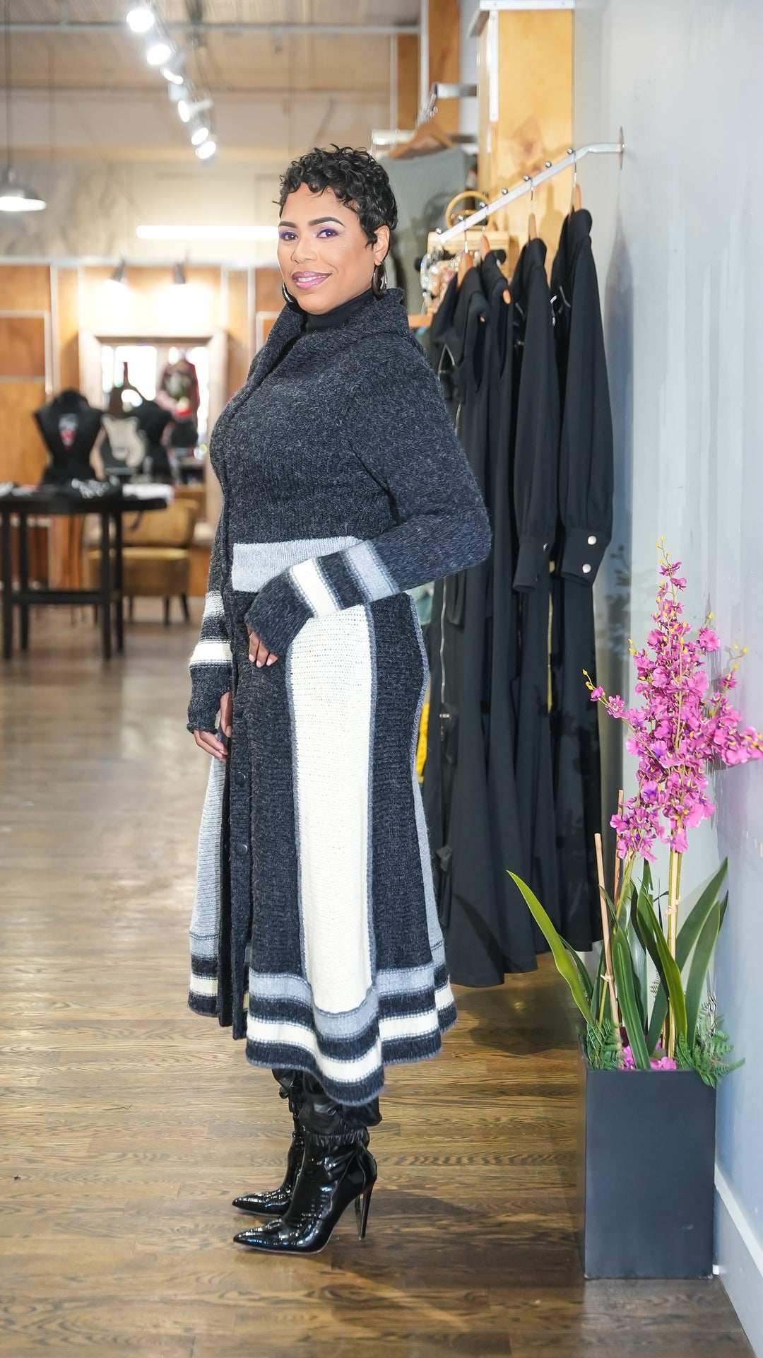 Harlequin Patchwork Cardigan Sweater (Black)