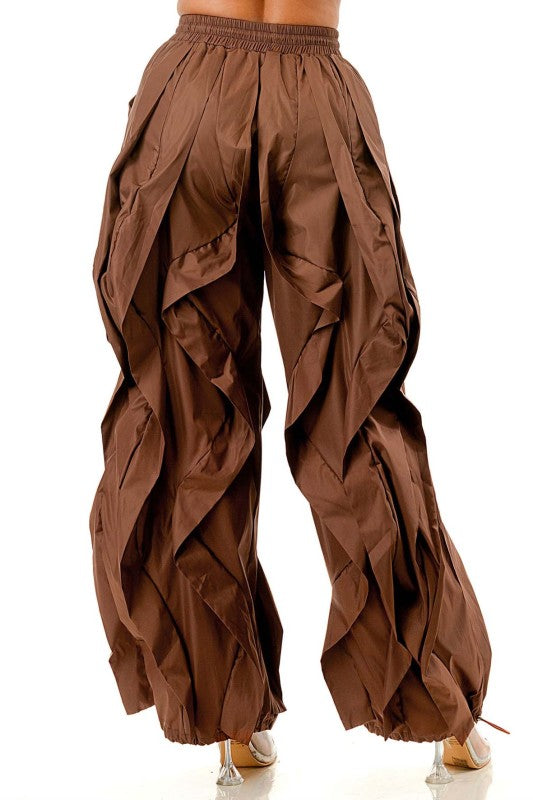 Wide Leg dramatic Drawstring joggers (Brown)