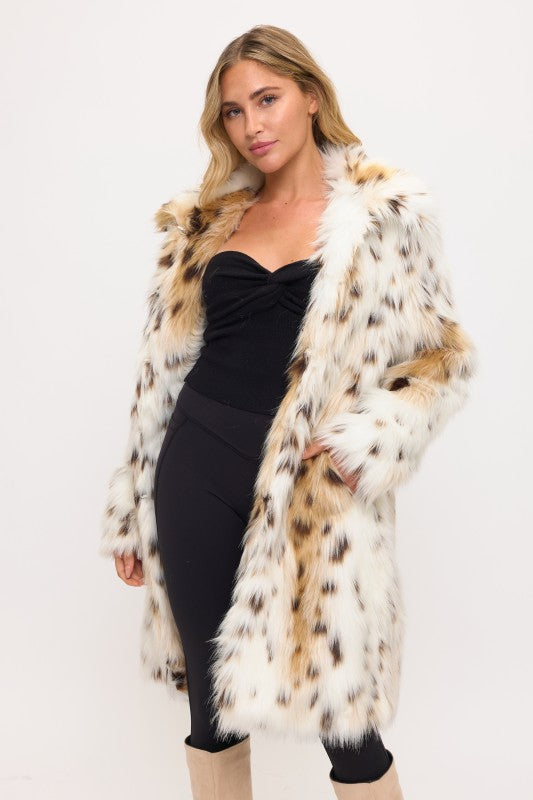 Snow Leopard Faux Fur Coat