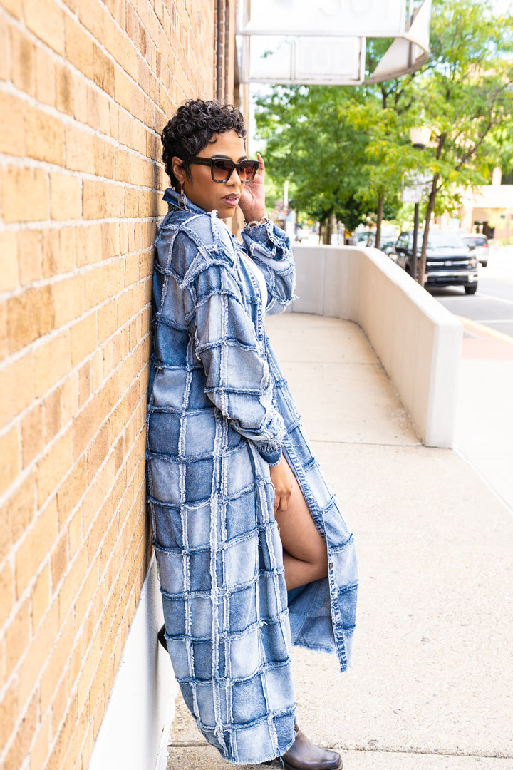 Square Patched Together Button Up Denim Cardigan