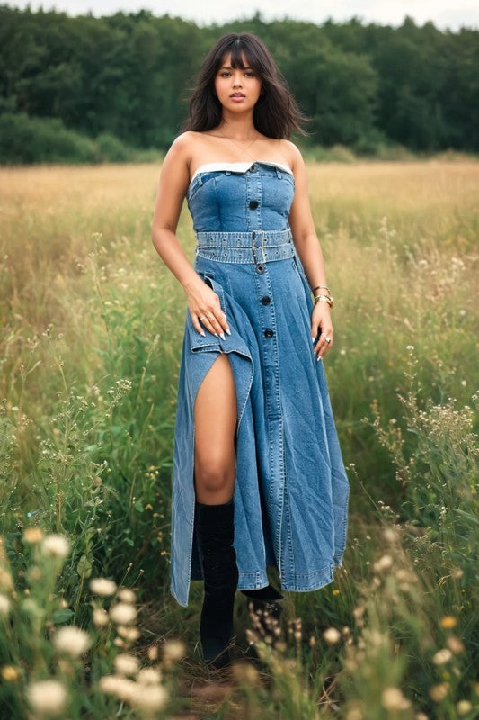 Denim Trench Maxi Coat Dress