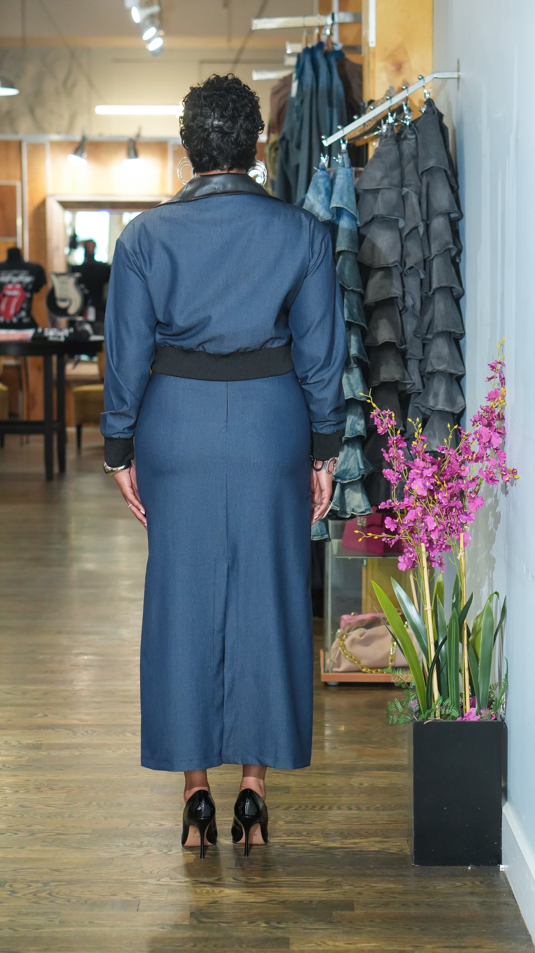 Slate Muse Cropped Jacket & Maxi Skirt Set