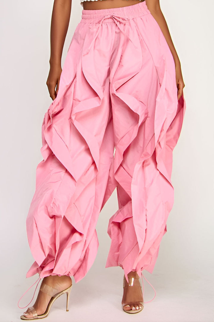 Wide Leg dramatic Drawstring Joggers (Pink)