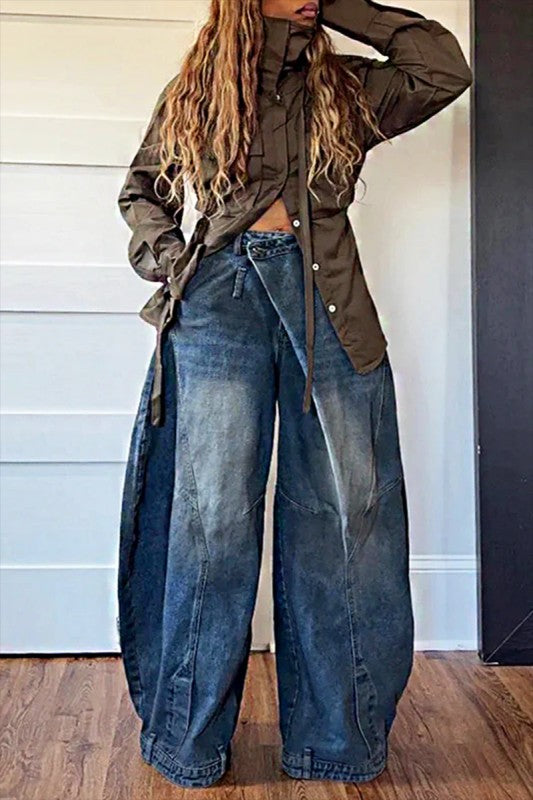 Washed up Button Over Jeans