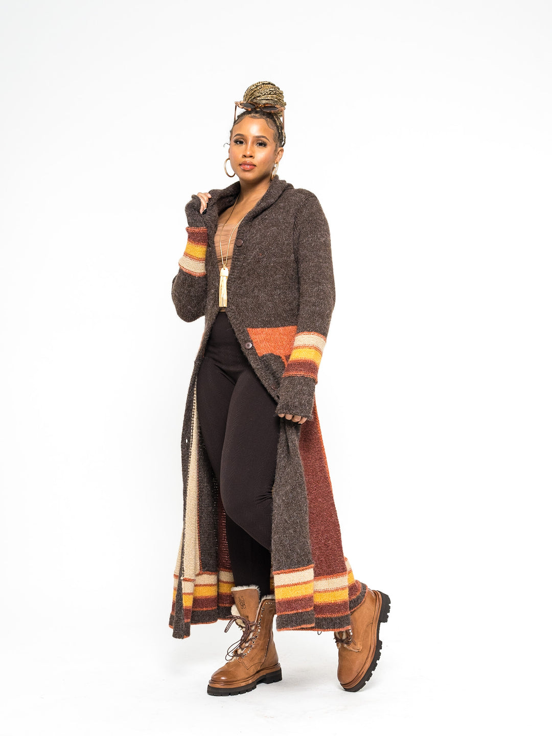 Harlequin Patchwork Cardigan Sweater (Brown)