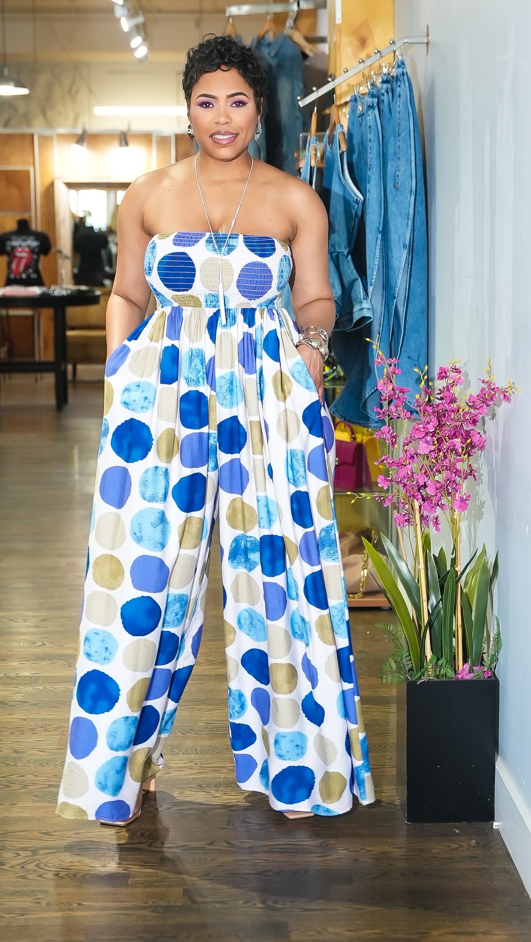 Shades of Blue Polka Dot Jumpsuit