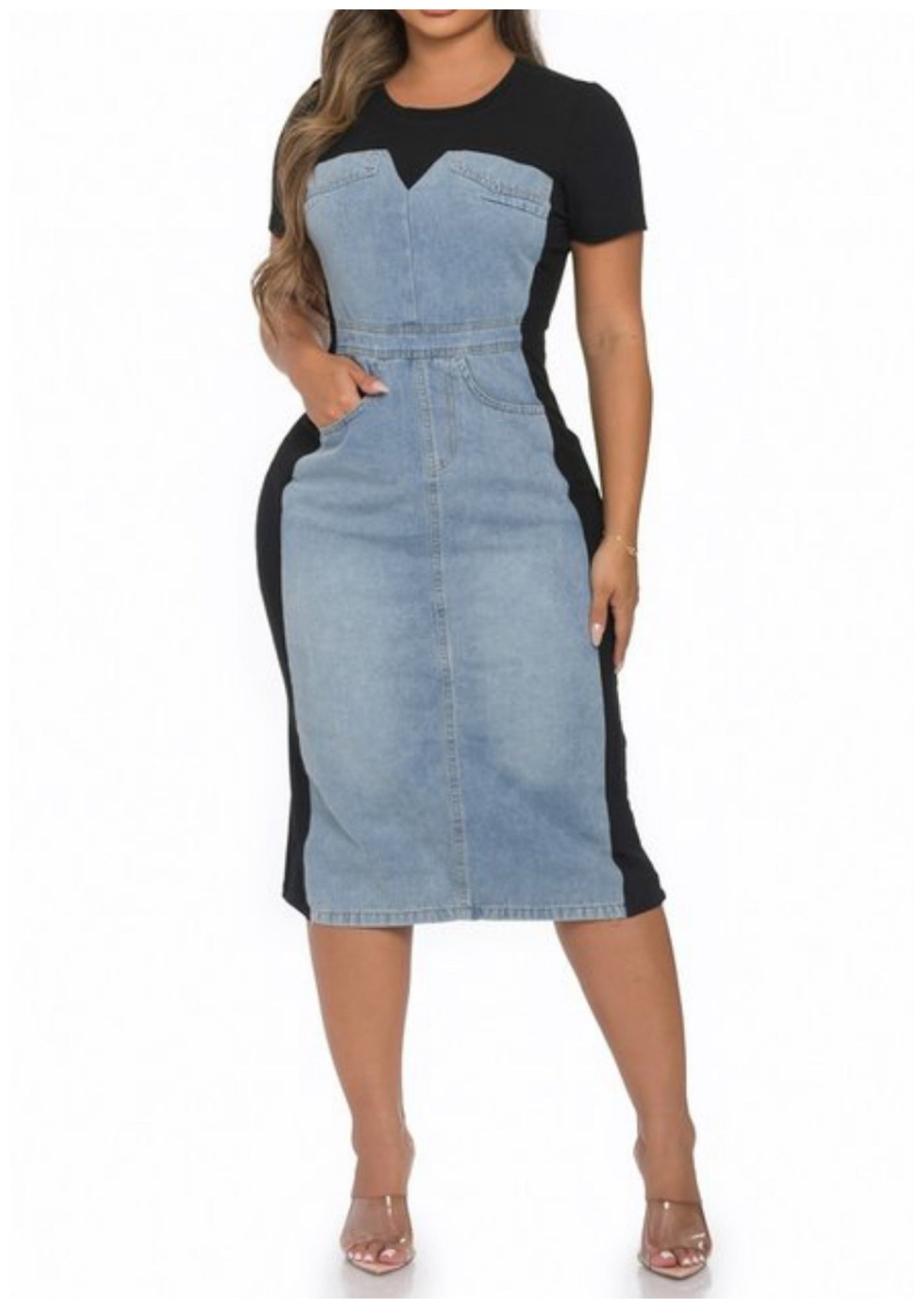The silhouette denim stretch Dress (Black)