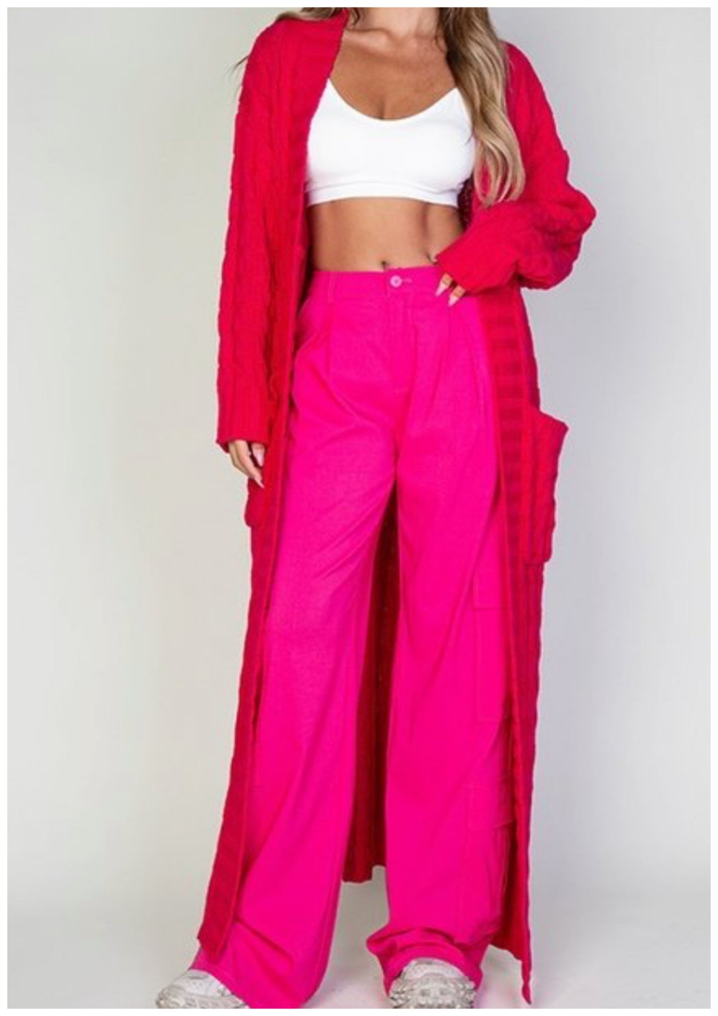 Walking Around Town Cable Sweater (FUCHSIA)
