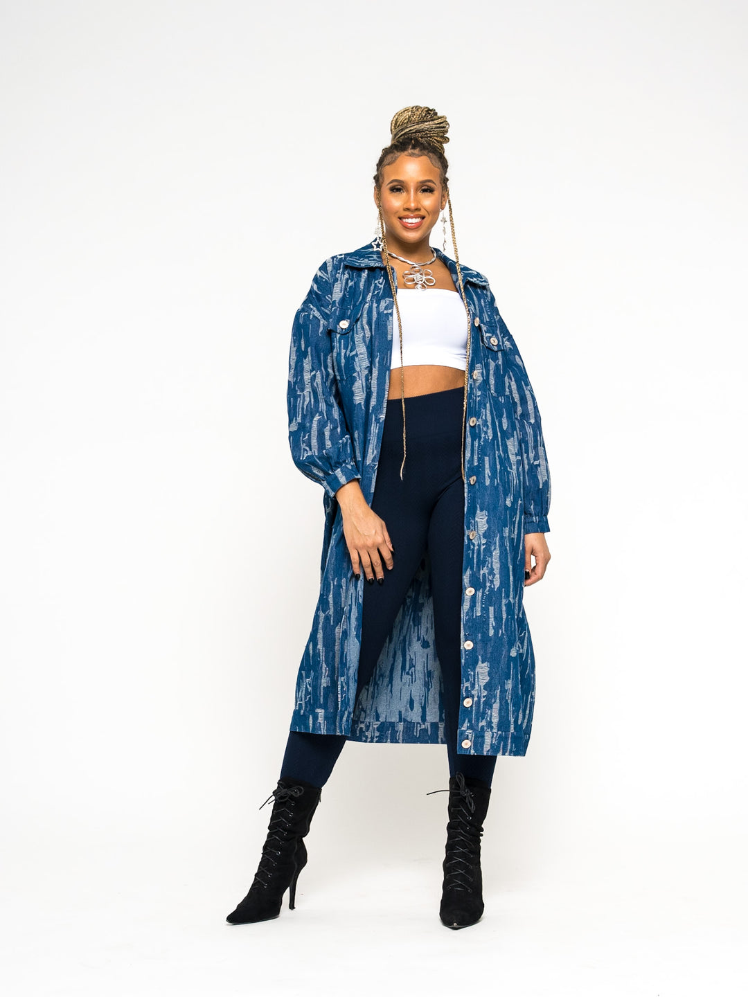 Teresa ripped denim button down jacket