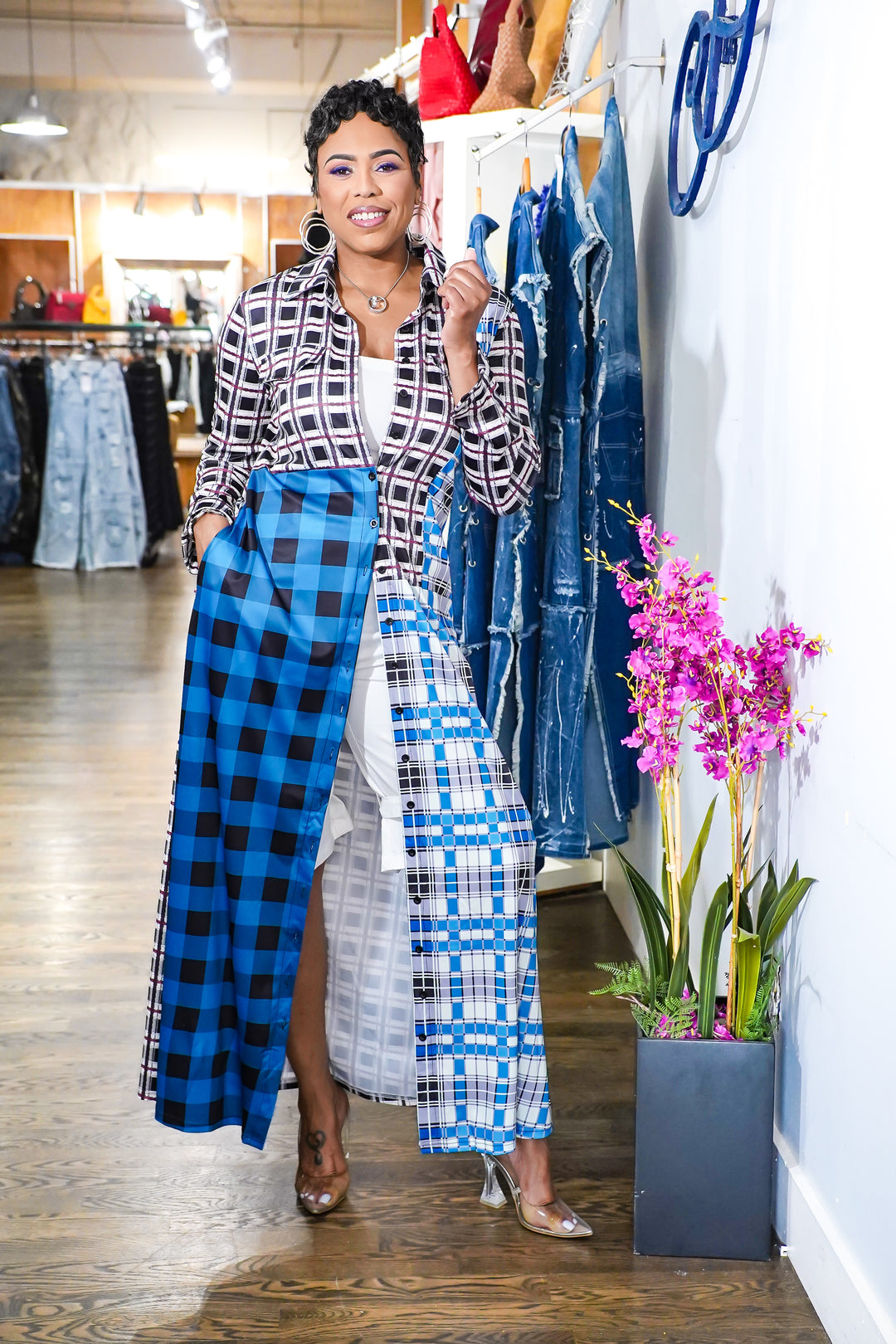 Definately Different Plaid Button Down Dress/Top