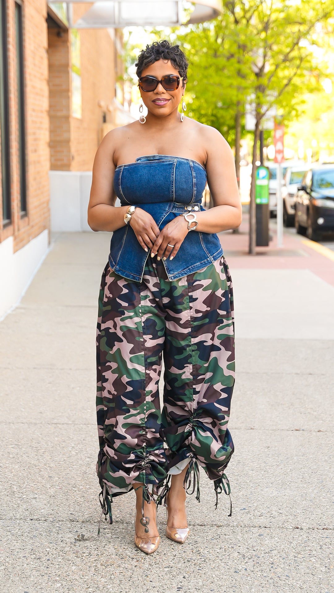 Gather Around Ruched Camo Drawstring Pants