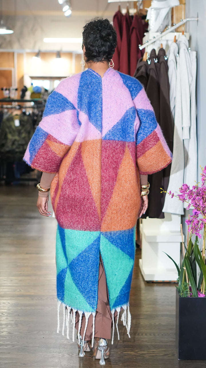 Fallon Fuzzy Warm Cardigan - Green/Brown/Blue