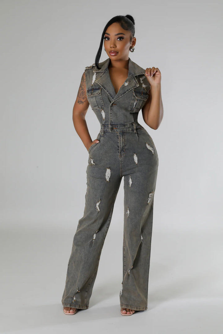 Rock n Distressed Sleeveless Jumpsuit