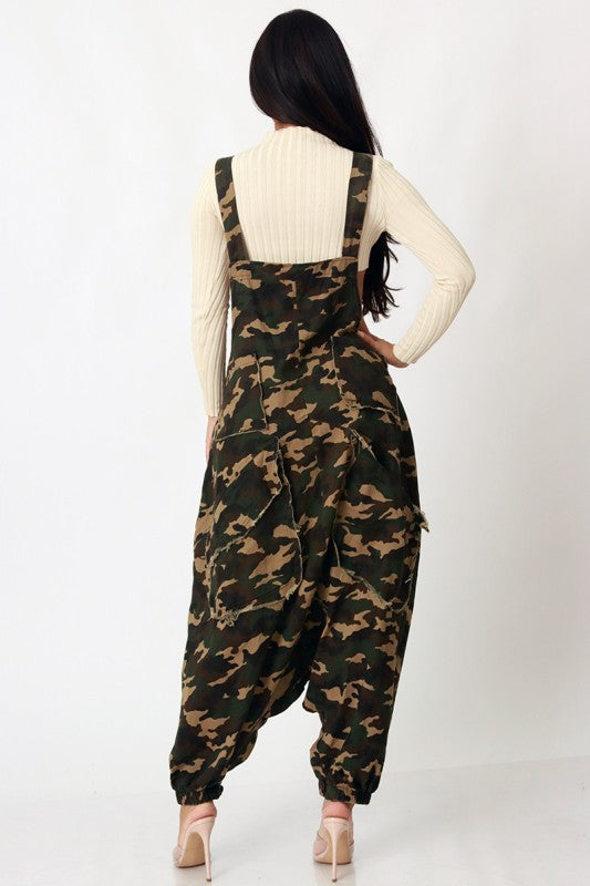 Camo Overall Harem Cargo Jumpsuit