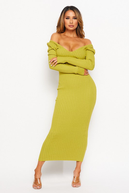 Off Shoulder Ribbed Dress ( More Colors)