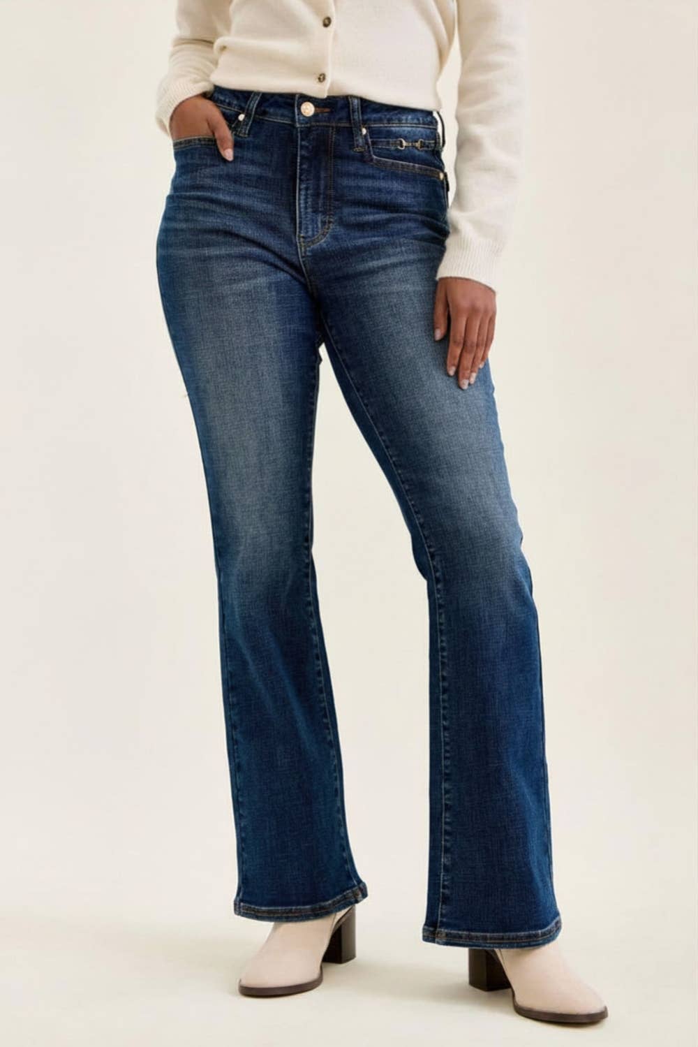 The Socialite| Judy Blue Dark Wash  Bootcut w/ Harness Trim