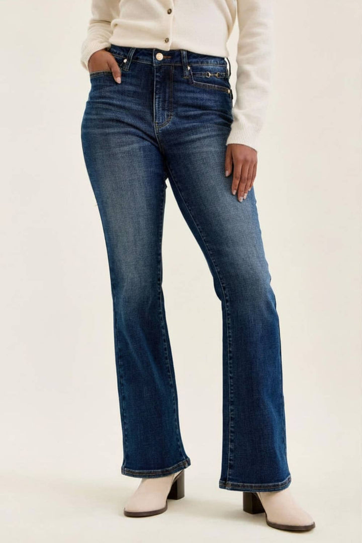 The Socialite| Judy Blue Dark Wash  Bootcut w/ Harness Trim