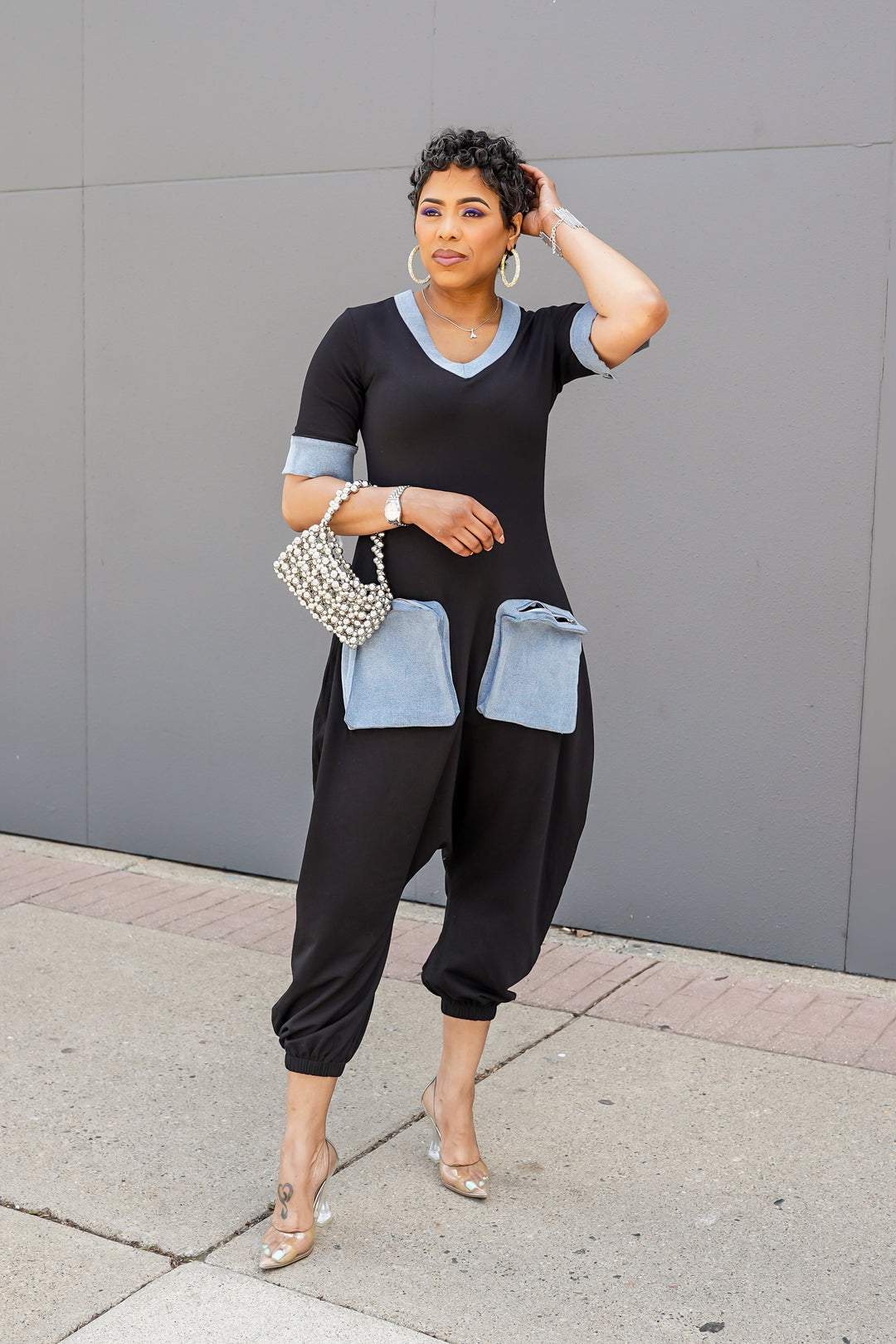 Lazy Days Black & Denim Jumpsuit