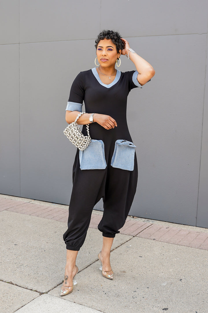 Lazy Days Black & Denim Jumpsuit
