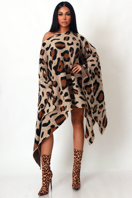 Leopard Print Oversized Poncho