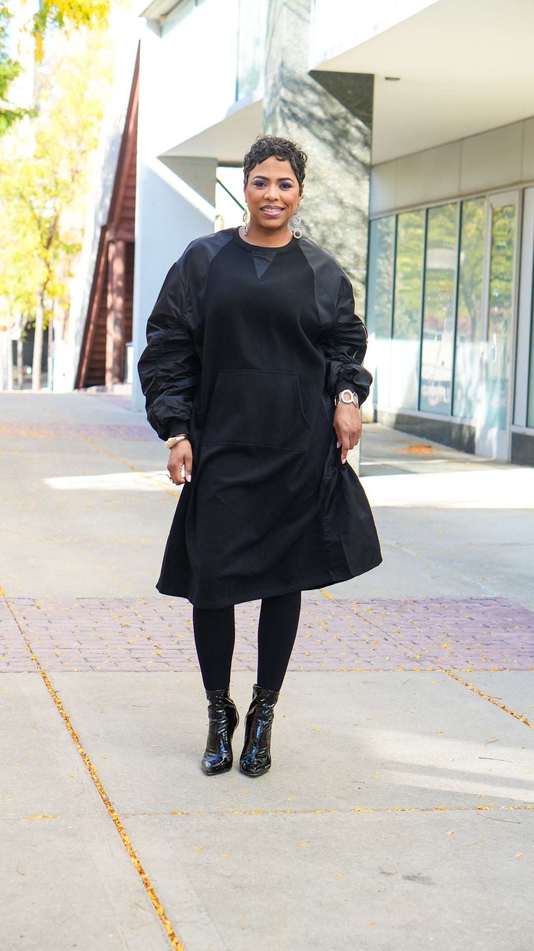 In Flight Contrast Oversize Dress(Black/Black)