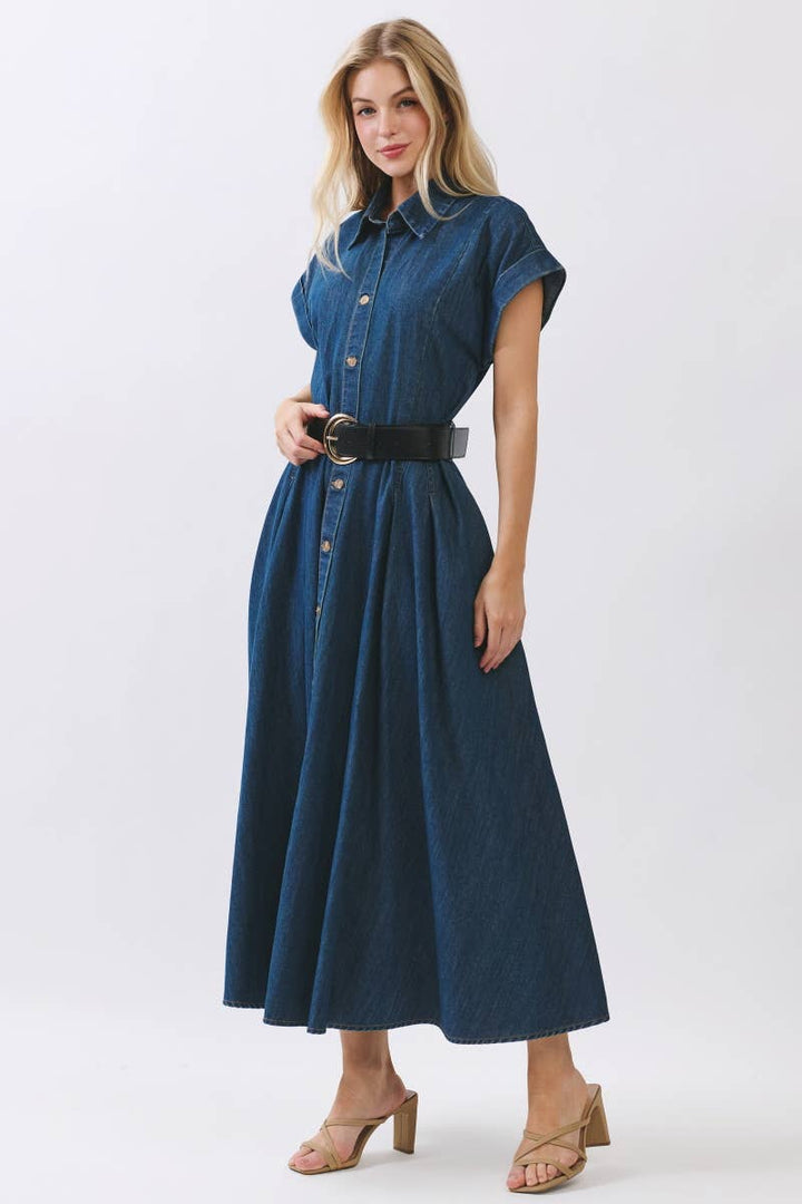 Maison Washed Denim Button Maxi Dress
